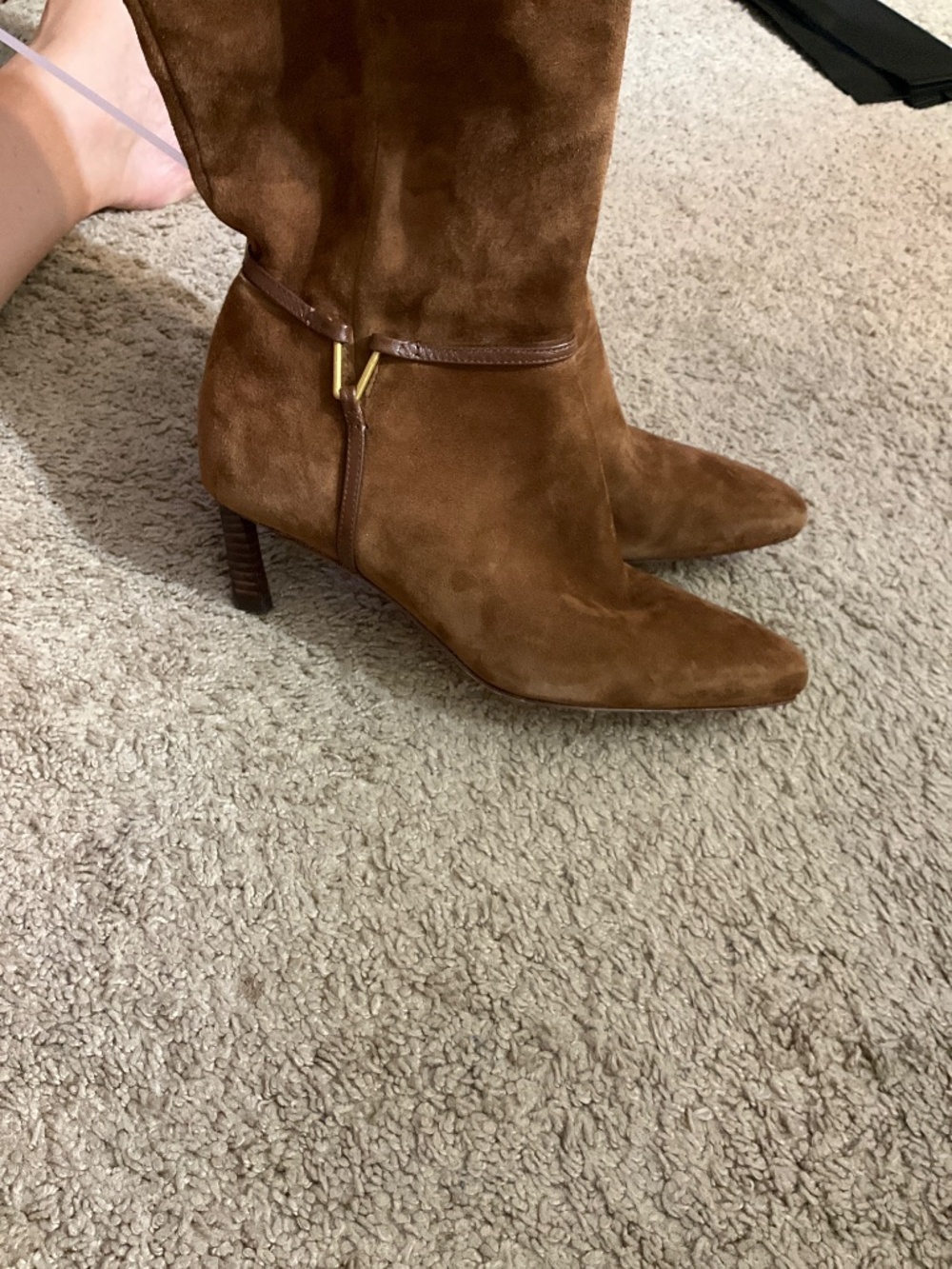 Veronica Beard Kenzie Suede Knee-High Boots in the shade Cedar. - Picture 5 of 10